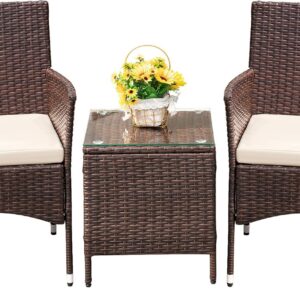 Devoko Patio Porch Furniture Sets 3 Pieces PE Rattan Wicker Chairs